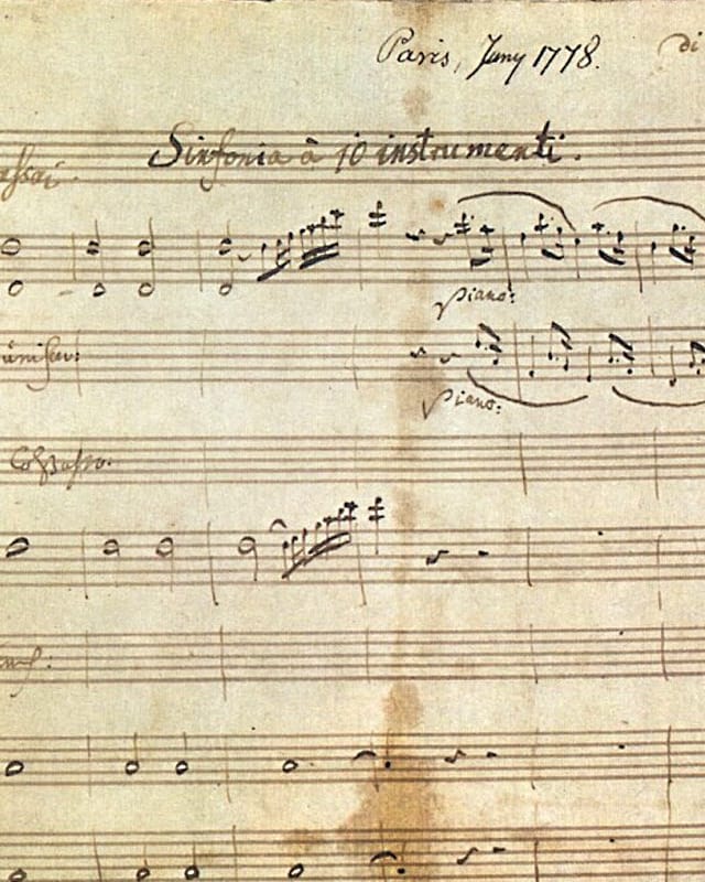 Rukopis partitury s nadpisem „Sinfonia à 10 instrumenti“